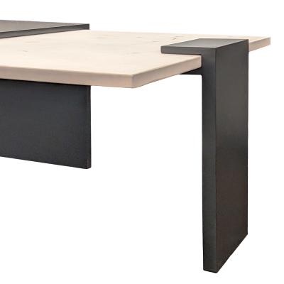 Modern Black Steel and Limestone Offset Cocktail Table