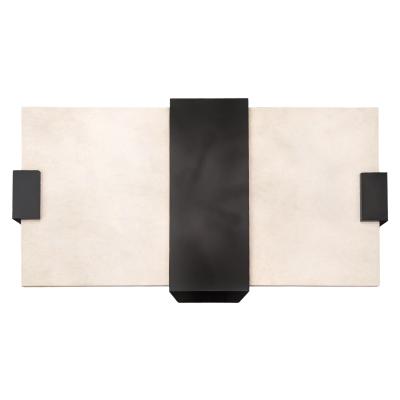 Modern Black Steel and Limestone Offset Cocktail Table