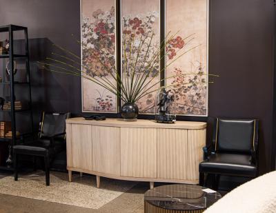Modern Bleached Washed Fluted Tambour Front Sideboard Credenza