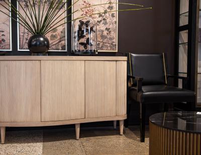 Modern Bleached Washed Fluted Tambour Front Sideboard Credenza