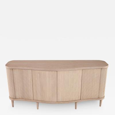 Modern Bleached Washed Fluted Tambour Front Sideboard Credenza