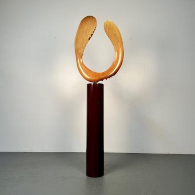 Modern Boomerang Wooden Sculpture on Steel Pedestal by David Hymes Contemporary