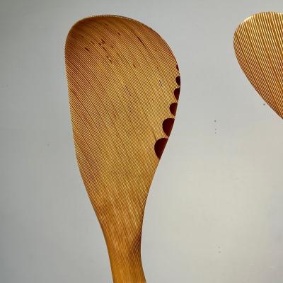 Modern Boomerang Wooden Sculpture on Steel Pedestal by David Hymes Contemporary