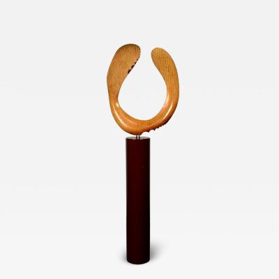Modern Boomerang Wooden Sculpture on Steel Pedestal by David Hymes Contemporary