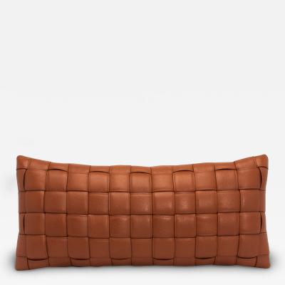 Modern Brown Woven Leather Decorative Lumbar Pillow