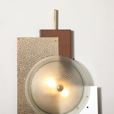 Modern Brutalist Multi Paneled Sconces in Bronze Polished Brass White Enamel