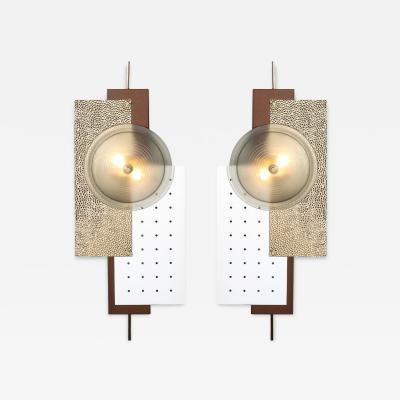 Modern Brutalist Multi Paneled Sconces in Bronze Polished Brass White Enamel