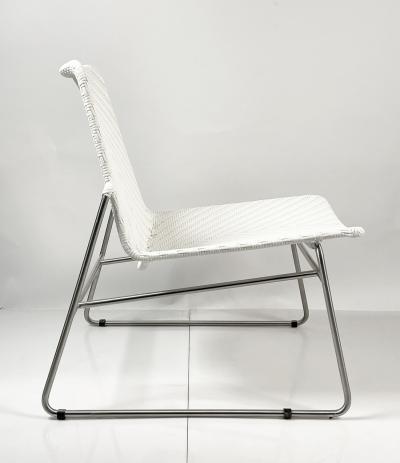 Modern Chair with Chromed Frame and Faux Wicker Seat