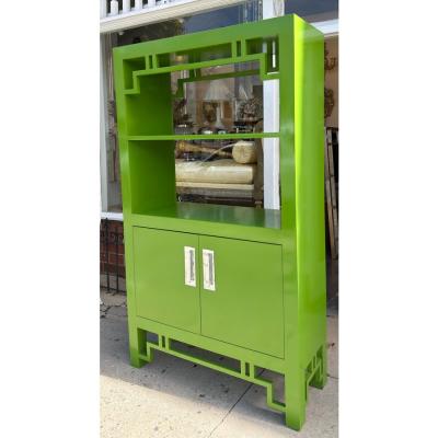 Modern Chartreuse Green Lacquer Bookcase Cabinet Etagere