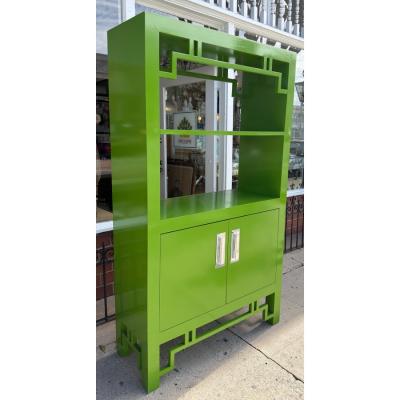 Modern Chartreuse Green Lacquer Bookcase Cabinet Etagere