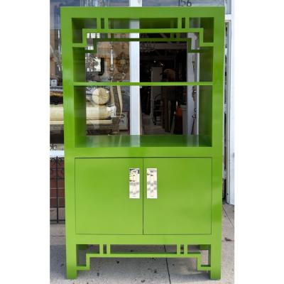 Modern Chartreuse Green Lacquer Bookcase Cabinet Etagere