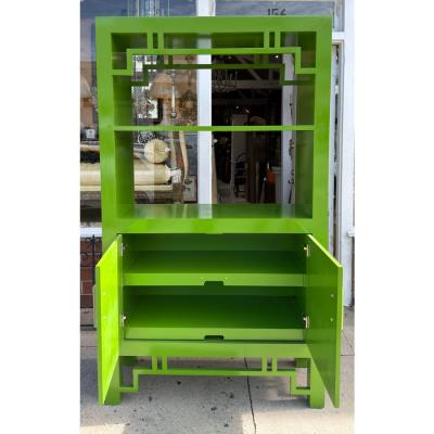 Modern Chartreuse Green Lacquer Bookcase Cabinet Etagere