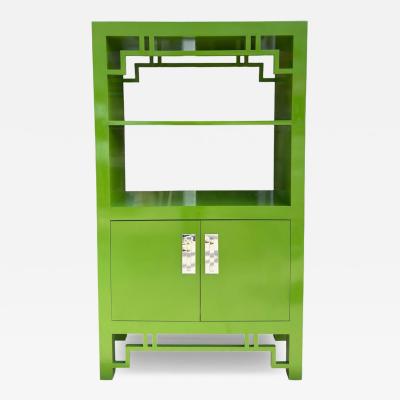 Modern Chartreuse Green Lacquer Bookcase Cabinet Etagere
