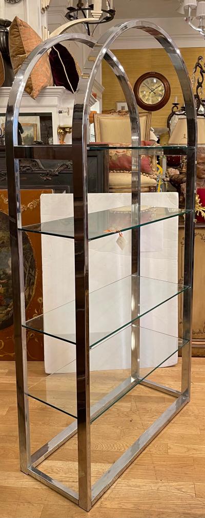 Modern Chrome Glass Arched Etagere Display Shelving Unit