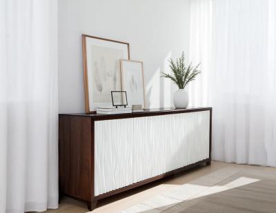 Modern Credenza Cabinet with Textured Wave Front