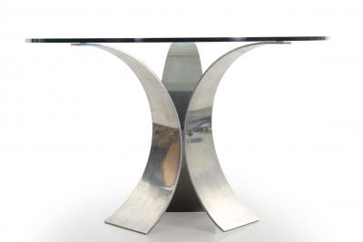 Modern Curved Aluminum and Glass Center Table c 1970s