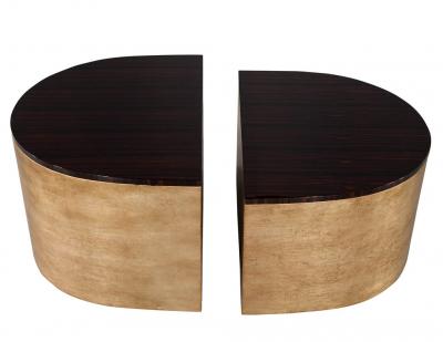 Modern Curved Macassar Cocktail Accent Tables in Antiqued Silver Leaf