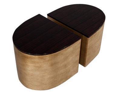 Modern Curved Macassar Cocktail Accent Tables in Antiqued Silver Leaf