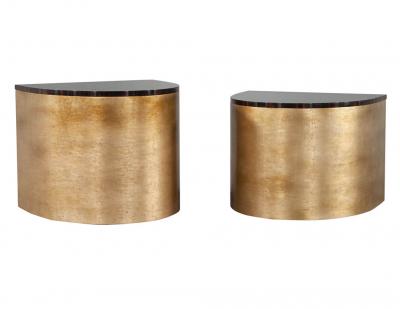 Modern Curved Macassar Cocktail Accent Tables in Antiqued Silver Leaf
