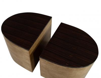 Modern Curved Macassar Cocktail Accent Tables in Antiqued Silver Leaf