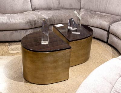 Modern Curved Macassar Cocktail Accent Tables in Antiqued Silver Leaf