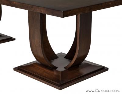 Modern Custom Made Art Deco Walnut and Burled Walnut Dining Table