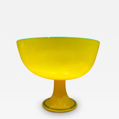 Modern Czech Art Tango Glass Yellow Green Pedestal Bowl