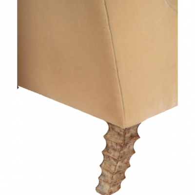 Modern Designer Beige Mohair Giltwood Wing Chair