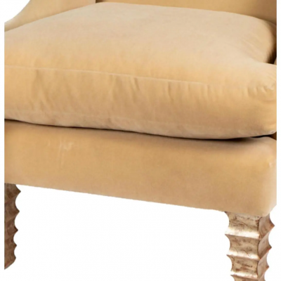 Modern Designer Beige Mohair Giltwood Wing Chair