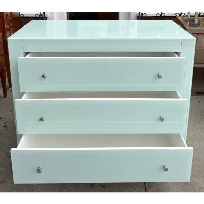 Modern Designer Blue Glass Chest of Drawers Commode Nightstand