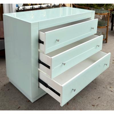 Modern Designer Blue Glass Chest of Drawers Commode Nightstand