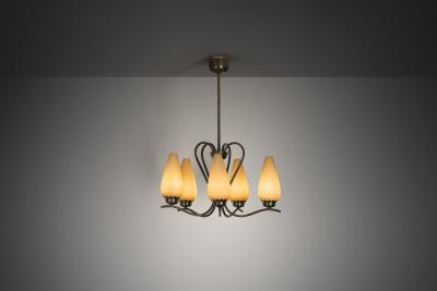 Modern Five Armed Browned Brass Chandelier Scandinavia Mid 20th Century