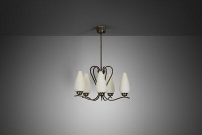 Modern Five Armed Browned Brass Chandelier Scandinavia Mid 20th Century