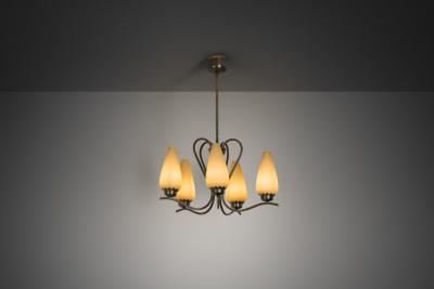 Modern Five Armed Browned Brass Chandelier Scandinavia Mid 20th Century