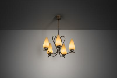 Modern Five Armed Browned Brass Chandelier Scandinavia Mid 20th Century