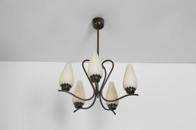 Modern Five Armed Browned Brass Chandelier Scandinavia Mid 20th Century
