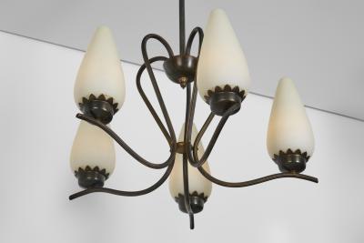 Modern Five Armed Browned Brass Chandelier Scandinavia Mid 20th Century