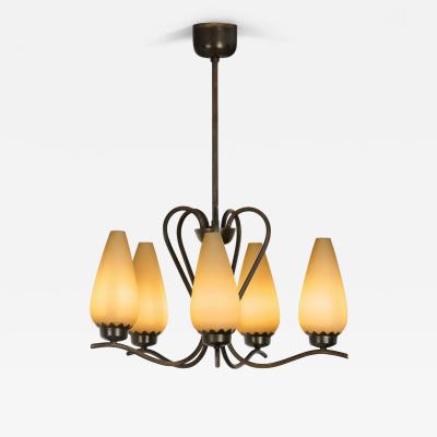Modern Five Armed Browned Brass Chandelier Scandinavia Mid 20th Century