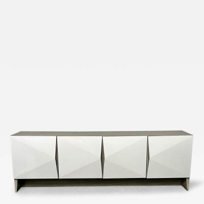 Modern Geometric Ceruse Oak Dresser Sideboard Cabinet White Lacquered 