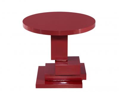 Modern Geometric Round Accent Table in Ruby Lacquer Finish