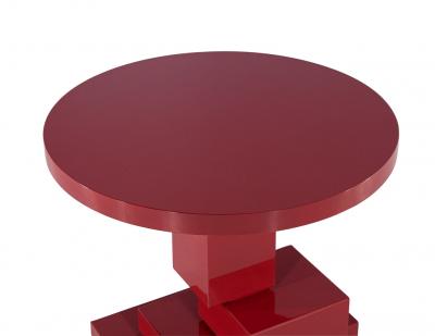 Modern Geometric Round Accent Table in Ruby Lacquer Finish