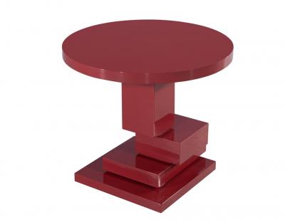 Modern Geometric Round Accent Table in Ruby Lacquer Finish