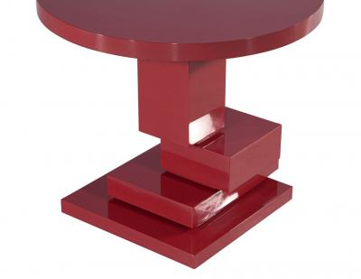 Modern Geometric Round Accent Table in Ruby Lacquer Finish