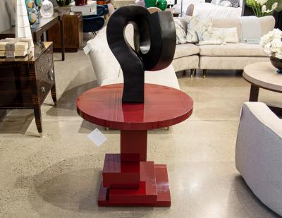 Modern Geometric Round Accent Table in Ruby Lacquer Finish