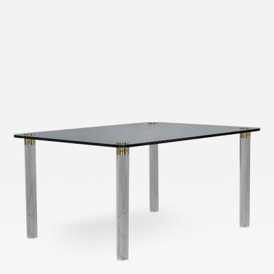 Modern Glass Dining Table on Brass Capped Lucite Legs