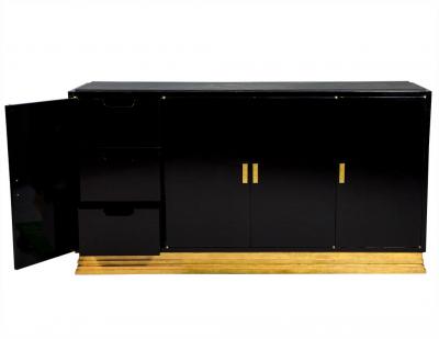 Modern Gold Leaf and Black Lacquer Buffet Console Cabinet with Stone Top