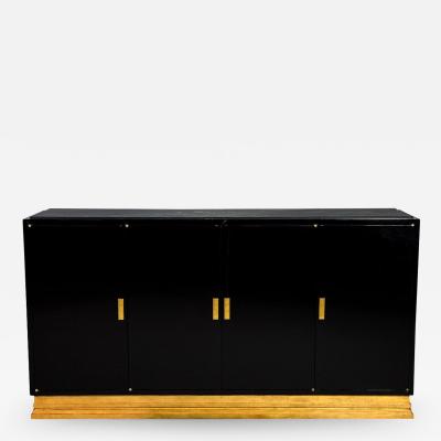 Modern Gold Leaf and Black Lacquer Buffet Console Cabinet with Stone Top