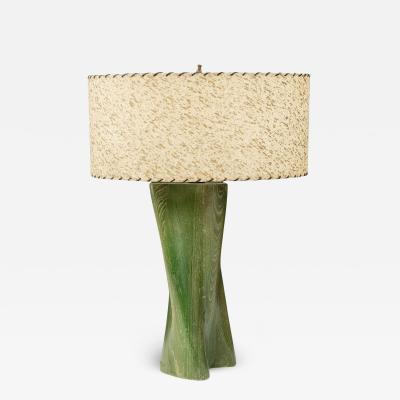 Modern Green Dyed Carved Wood Table Lamp