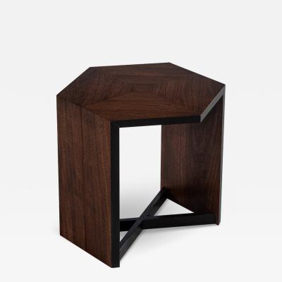 Modern Hexagonal Walnut Accent Table