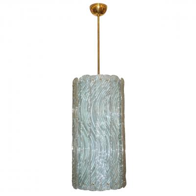 Modern Italian Aquamarine Crystal Murano Glass Tall Brass Lantern Chandelier